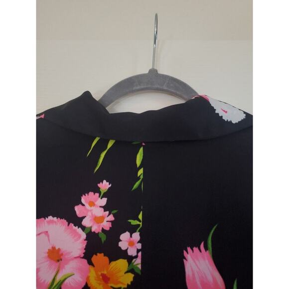 Vintage 70s Vibrant Flower Print Maxi Hostess Collar House Midi Dress, Med/Lrg - Picture 10 of 13